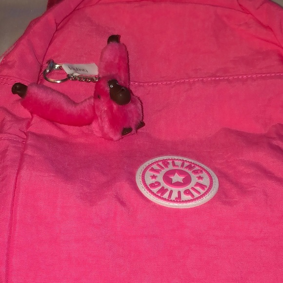 Kipling Ferris Nylon Backpack Flashy Pink WB With Faux Fur Monkey Keychain NWT - Picture 5 of 16